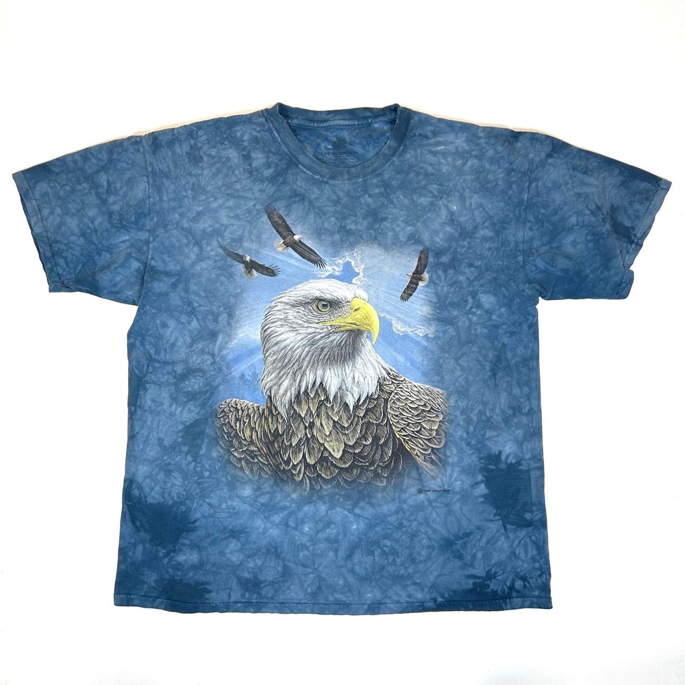 The Mountain Bald Eagle Tie Dye Graphic T-Shirt Blue Mens 2XL Short Sleeve Tee